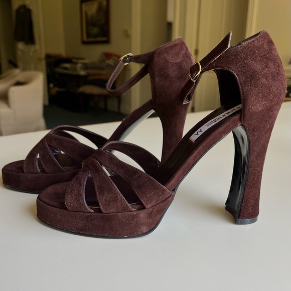 Nathalie M Brown Suede Sandal Heel with Ankle Straps - Picture 3 of 6
